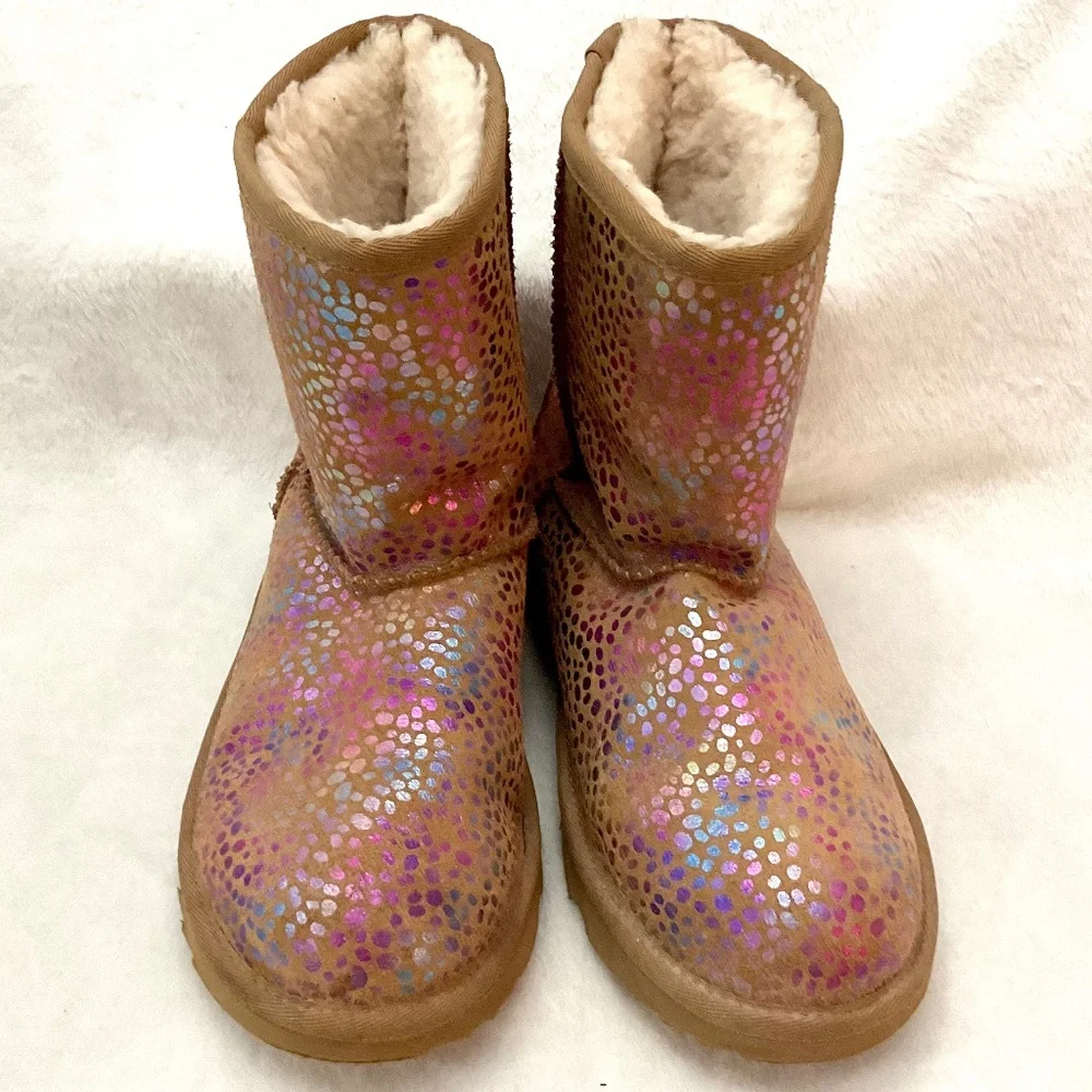 UGG Classic Spots Metallic Shimmery fur lined Snow Winter Boot Women’s Sz 6 - Picture 3 of 16